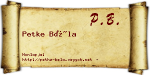 Petke Béla névjegykártya